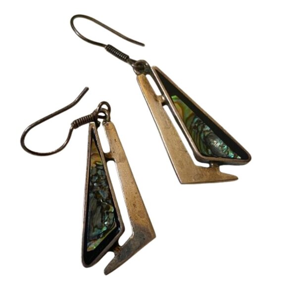 Vintage silver and abalone Mexican dangle earrings stamped 925 Mexico TC-209 - Picture 9 of 12